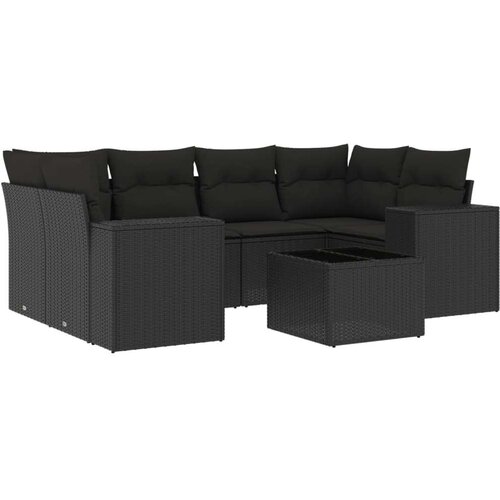  7-dijelni set vrtnih sofa od poliratana s jastucima crni Slike