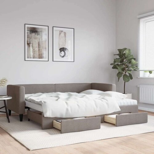  Izvlečna dnevna postelja s predali taupe 80x200 cm blago, (20787962) Slike