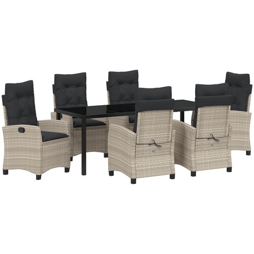 VidaXL 7-delni vrtni jedilni set z blazinami svetlo siva poli ratan, (22087578) Slike