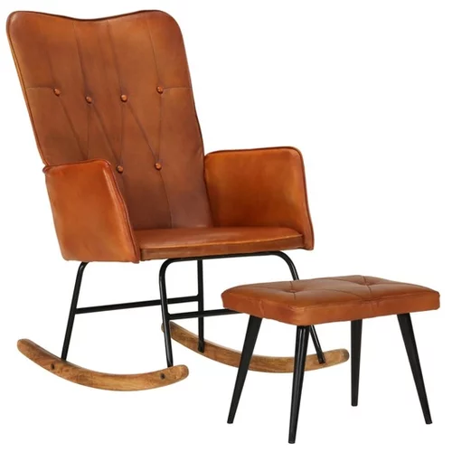  Gugalni stol s stolčkom za noge rumenorjav iz pravega usnja