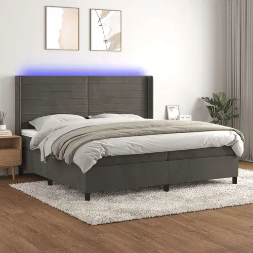  Box spring postelja z vzmetnico LED temno siva 200x200 cm žamet, (20724764)