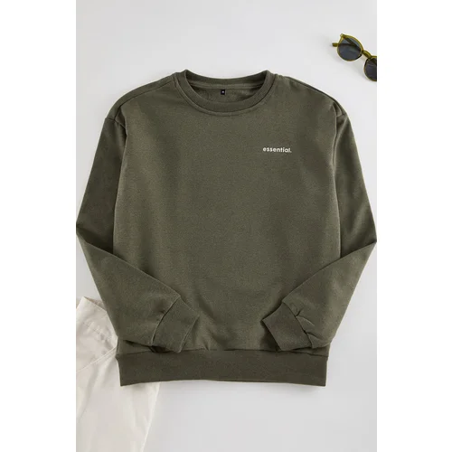 Trendyol Khaki Unisex Oversize/Wide Cut Slogan Crew Neck Sweatshirt