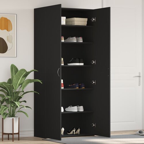 VidaXL Kabinet za čevlje Črna 80x35,5x180 cm Inženirski les Slike
