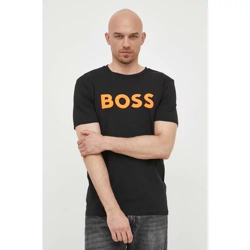 Boss Bombažna kratka majica CASUAL črna barva
