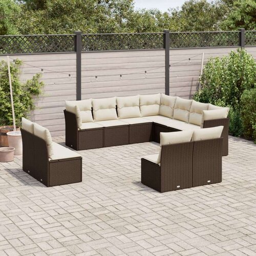 VidaXL 11-dijelni set vrtnih sofa od poliratana s jastucima smeđi Slike