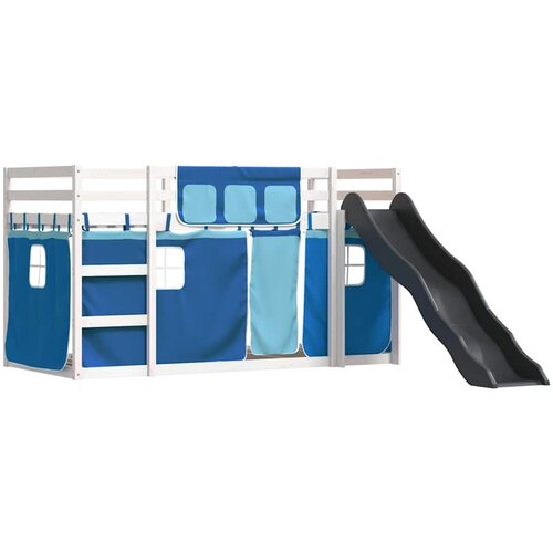  Krevet na kat s toboganom i zavjesama plavi 90 x 190 cm Slike