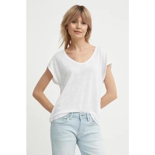 PepeJeans Lanena kratka majica LOTTIE bela barva, PL505821