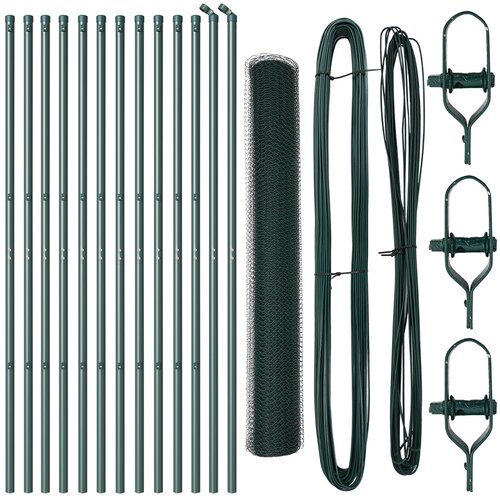 VidaXL Heksagonalna Ograda Zelena 1.4x25 m Čelik, Ograda Postovi 13 kom Zelena &amp;Oslash;32 mm 190 cm Galvanizirani Čelik Slike