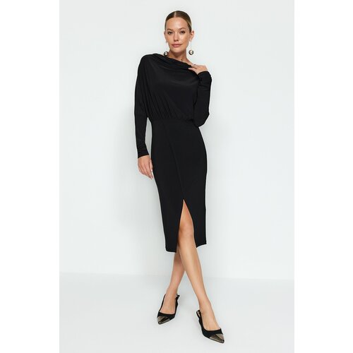 Trendyol Black Knitted Collar Fitted Maxi Dress Slike