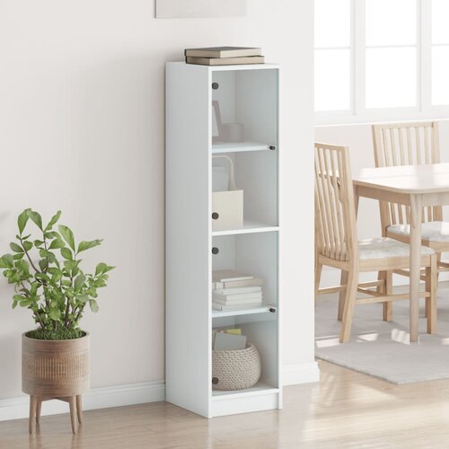  Visoka komoda sa staklenim vratima bijela 35 x 37 x 142 cm Slike