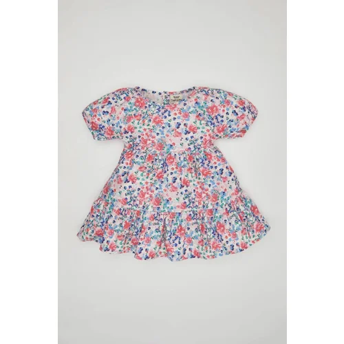 Defacto Baby Girl Patterned Short Sleeve Linen Look Dress