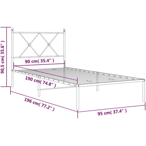  Metalni okvir za krevet s uzglavljem crni 90x190 cm Slike