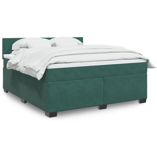 vidaXL Box spring postelja z vzmetnico temno zelena 180x200 cm žamet Cene