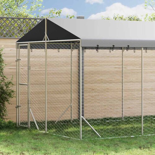 Vanjski kavez za pse s krovom srebrni 3 x 4,5 x 2,5 m čelični Cene
