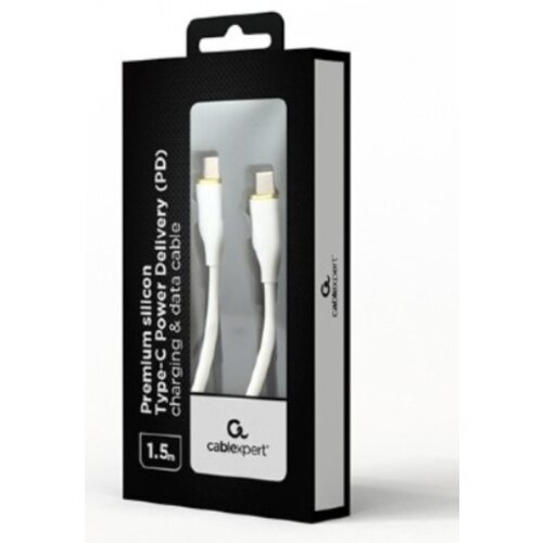 Gembird CC-USB2S-CMCM-1.5M-W 60W Premium silicon Type-C PD charging & data cable, 1.5m, White Cene