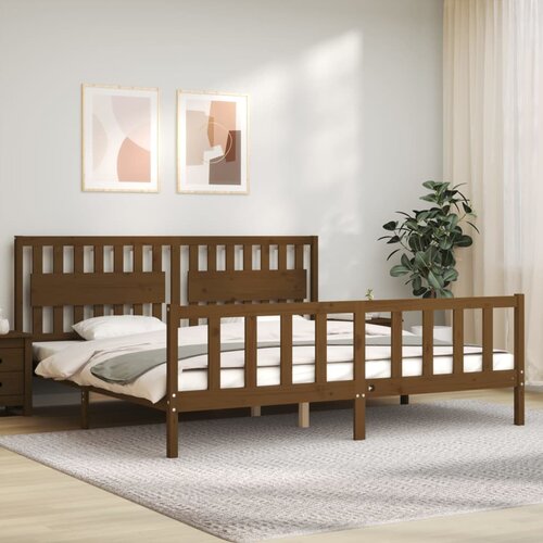 VidaXL Posteljni okvir z vzglavjem medeno rjav 200x200 cm trden les Slike
