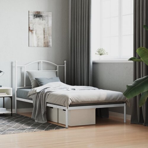 VidaXL Kovinski posteljni okvir z vzglavjem bel 100x190 cm Slike