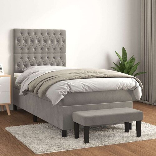 Box spring postelja z vzmetnico svetlo siva 90x200 cm žamet, (20789867) Cene
