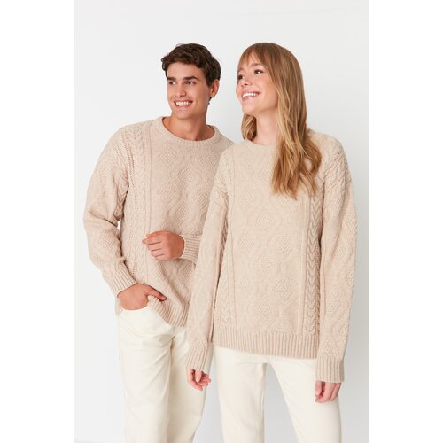 Trendyol Stone Men's Oversize Wide Pattern Crew Neck Hair Knitted Knitwear Sweater Cene