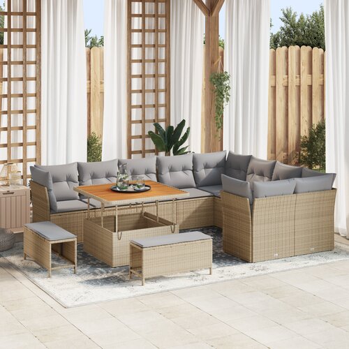 vidaXL 12-delni vrtni sofa set z blazinami Bež Poli Ratan Akacija Cene