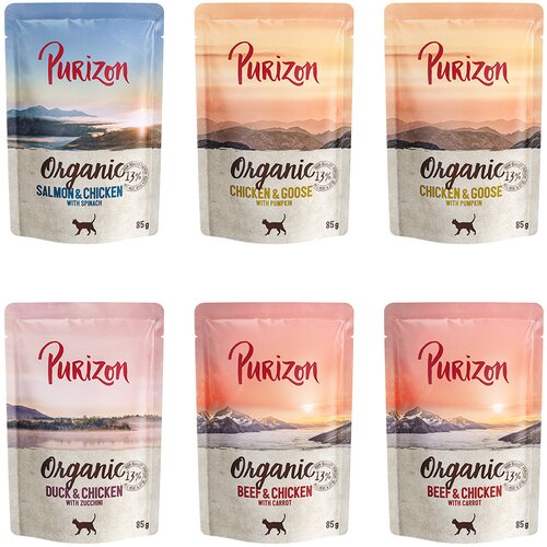 Purizon Ekonomično pakiranje Organic 12 x 85 g -- Mješovito pakiranje (4xpiletina, 4xgovedina, 2xlosos, 2xpačetina) Cijene