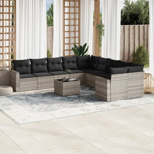 vidaXL 11-dijelni set vrtnih sofa poliratan s jastucima svijetlosivi Cijene