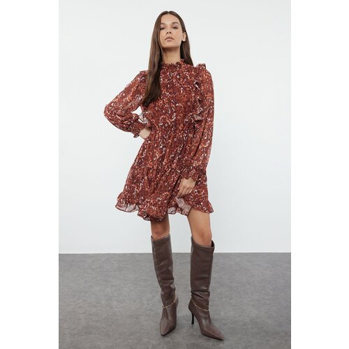Trendyol Limited Edition Camel Skirt Flounce Floral Mini Woven Dress Cene