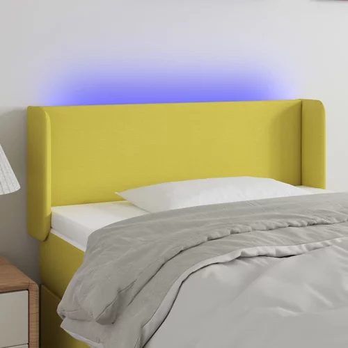 vidaXL LED posteljno vzglavje zeleno 93x16x78/88 cm blago