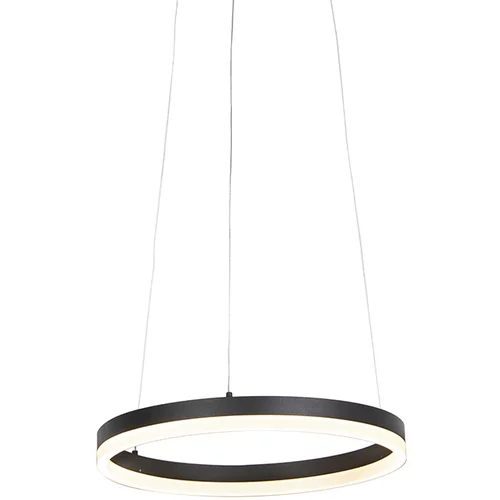 QAZQA Dizajnerska viseča svetilka v obliki obroča črna 40 cm z LED in zatemnitvijo - Anello