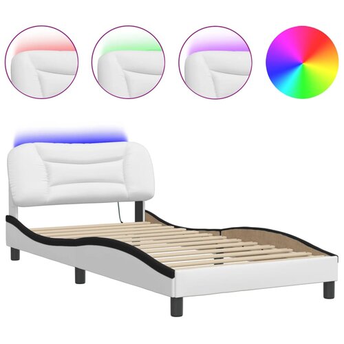 Maison Chic Posteljni okvir - Enojna postelja - Postelja za odrasle z LED lučkami belo črn 100x200 cm umetno usnje, (21697219) Slike