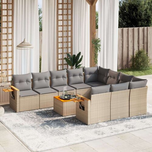 vidaXL 11-dijelni set vrtnih sofa od poliratana s jastucima bež Cijene