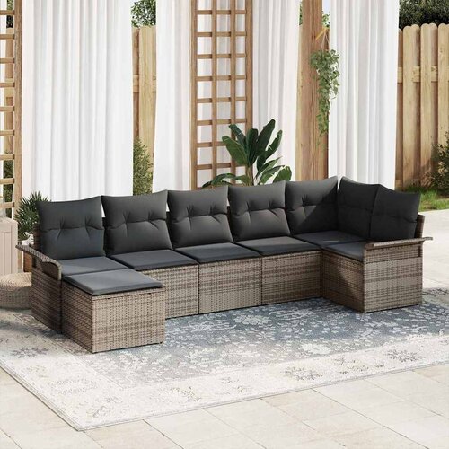 Sjedeća garnitura za vrt 7 kom. Siva poliratan 297,5 x 132,5 x 69 cm Slike