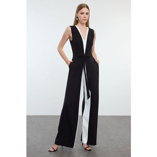 Trendyol Black-White Belt Detailed Woven Overalls Slike