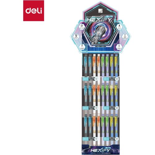  DISPLEJ ROLER GEL DELI HEXIFY sa dve kuglice 0.5 mm PLAVI 1/96 EG363-JL Slike