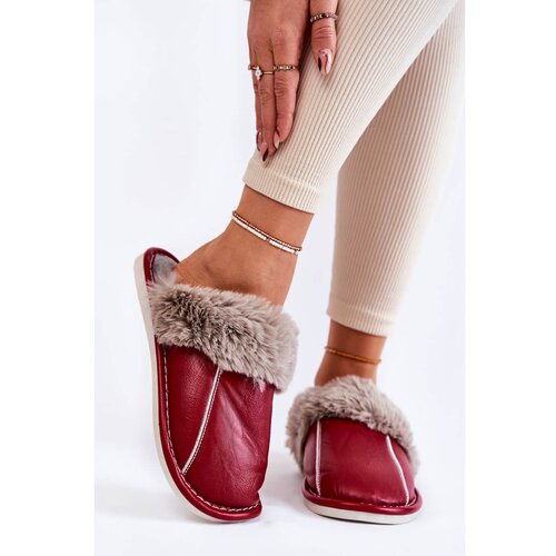 Kesi Women's Leather Slippers With Fur Red Rossa Slike