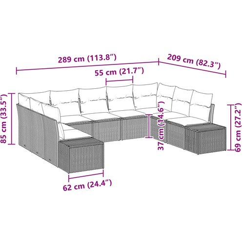  Sjedeća garnitura za vrt 9 kom. Smeđa poliratan 289 x 209 x 69 cm Slike