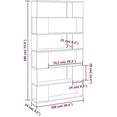  za knjige / sobna pregrada boja betona 100x24x188 cm Slike