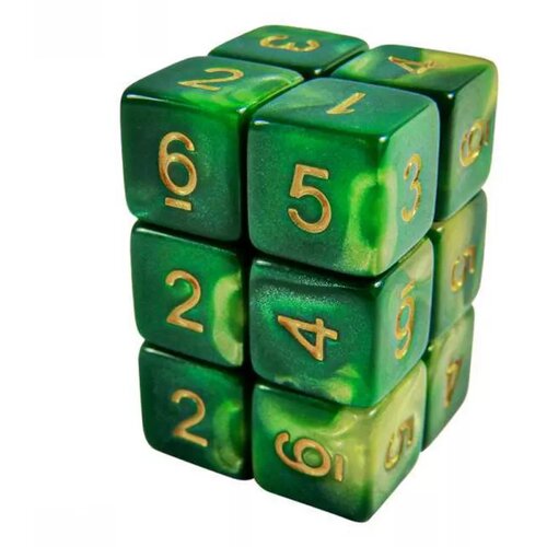 Green Stuff World dice D6 16mm color green/green marble (12pc pack) Cene