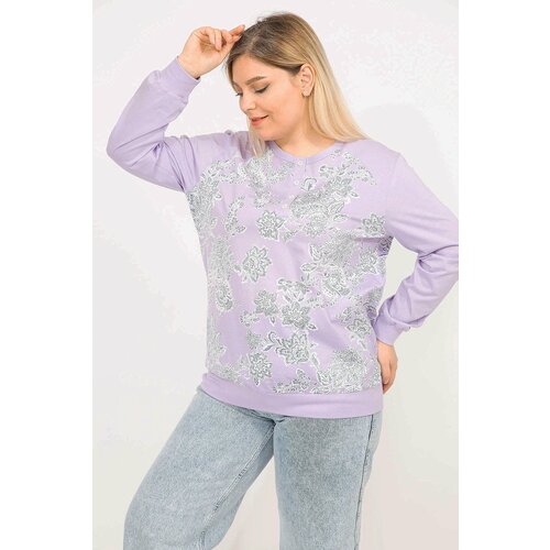 Şans Women's Lilac Plus Size Cotton Fabric Front Patterned Blouse Cene