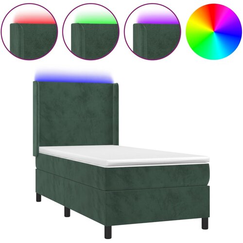 vidaXL Krevet box spring s madracem LED tamnozeleni 90x190 cm baršun Cene