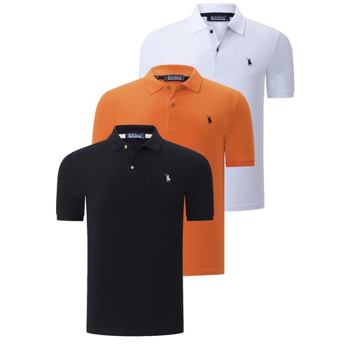 Dewberry TRIPLE SET T8561 MENS T-SHIRT-BLACK-WHITE-ORANGE Cene