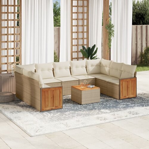 VidaXL 10-dijelni set vrtnih sofa s jastucima bež od poliratana Slike