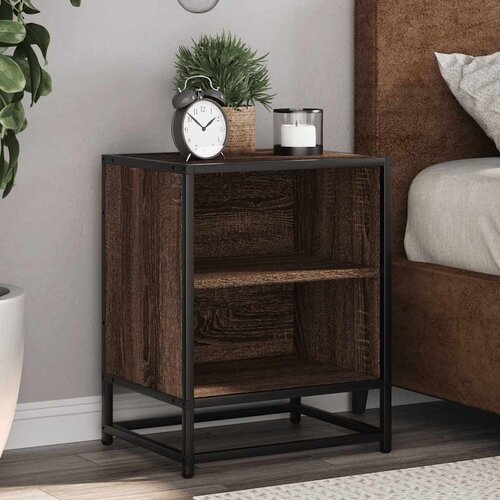 VidaXL Noćni ormarić smeđi hrast 40x31x50 cm Konstruirano drvo i metal Slike