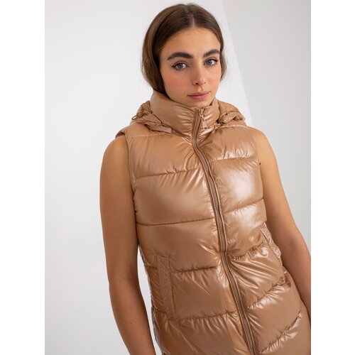 Fashion Hunters Camel lacquered down vest with hood Slike