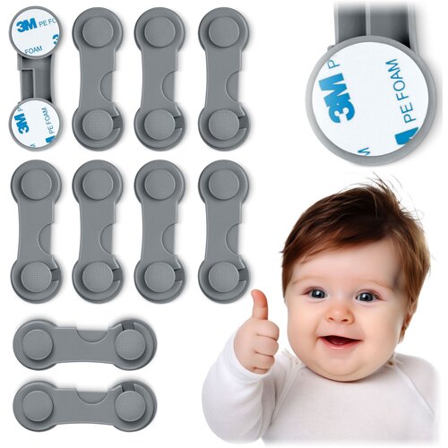 Ricokids 10-Piece Gray Cabinet Safety Lock - Childproofing Protection, (21740508) Cene