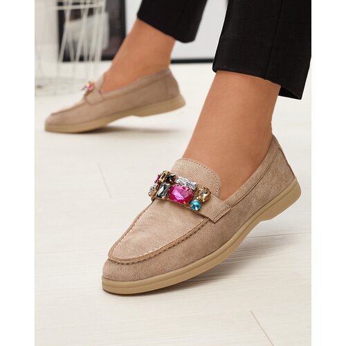 Resti Eco suede light brown women's moccasins with decorative crystals Nellens- Footwear Cijene