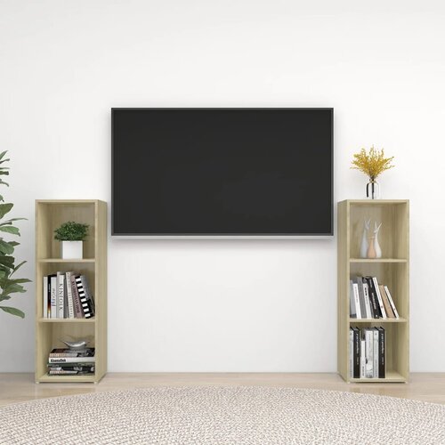 VidaXL TV omarica 2 kosa sonoma hrast 107x35x37 cm iverna plo&amp;scaron;ča Slike