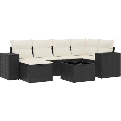 Maison Chic Seti vrtnega pohištva - Vrtna garnitura - Vrtni pohištvo set 7-delna z blazinami črn poli ratan, (21803540) Cene