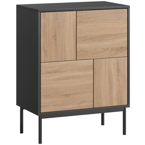 Nesta Komoda sideboard, push-to-open vrata, MDF, kovinske noge, črna in naravni les, za kuhinjo in jedilnico, (5000493523) Cene