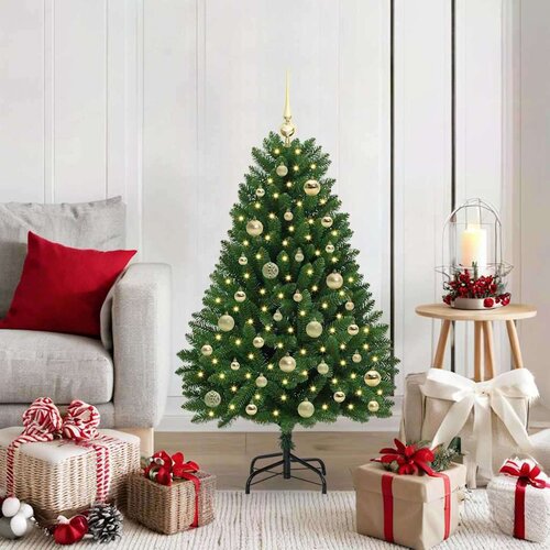 vidaXL Umestno božično drevo z LED lučmi Zelena 120 cm PVC in kovina Cene